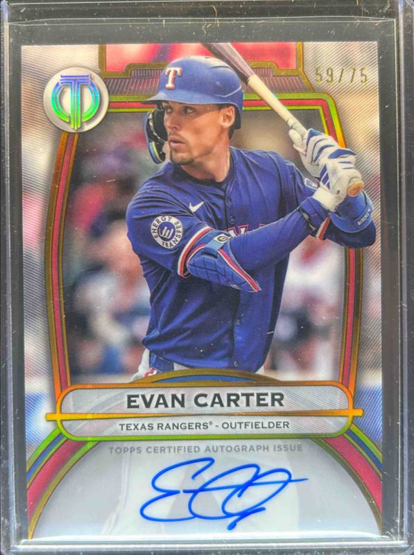 Evan Carter 2025 Topps Tribute #TA-ECA Tribute Autograph - Gold /75 RAW