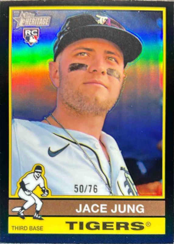 Jace Jung 2025 Topps Heritage #71 Chrome - Black Refractor /76 Rookie RAW