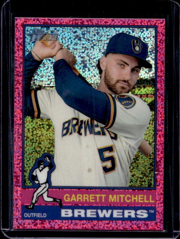 Garrett Mitchell 2025 Topps Heritage #479 Chrome - Pink Sparkle Refractor RAW