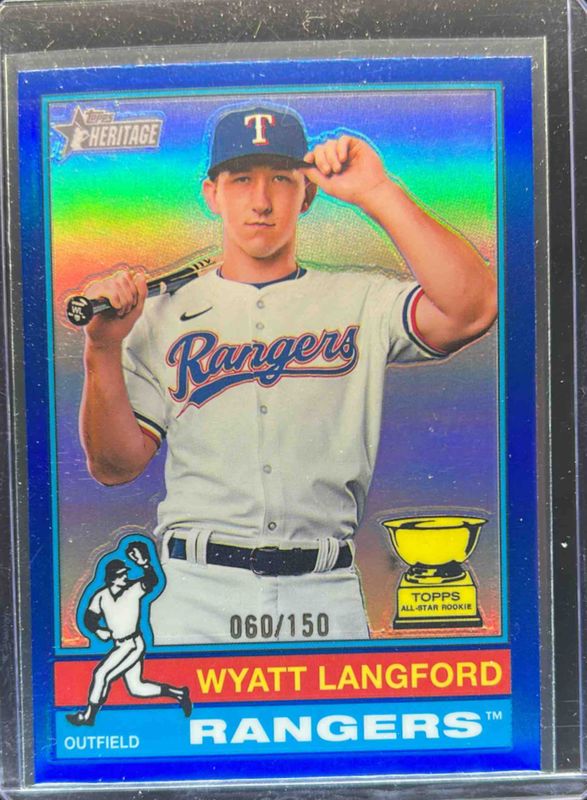 Wyatt Langford 2025 Topps Heritage #29 Chrome - Blue Refractor /150 RAW