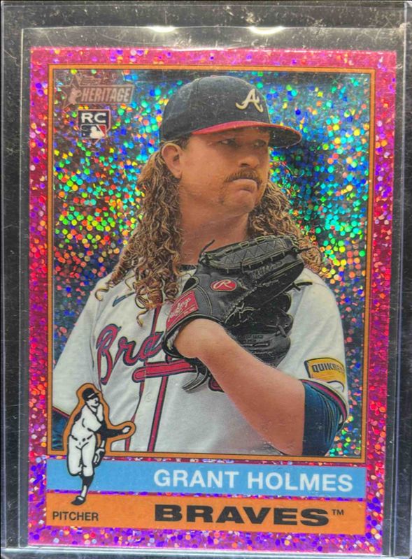 Grant Holmes 2025 Topps Heritage #22 Chrome - Pink Sparkle Refractor Rookie RAW