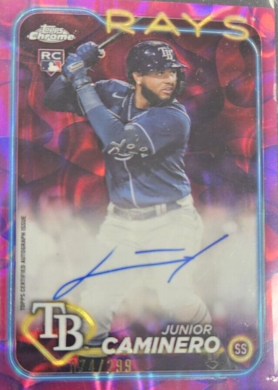 Junior Caminero 2024 Topps Chrome Update #RA-JCA Autographs - Magenta & Purple Lava Lamp Refractor /299 Rookie RAW