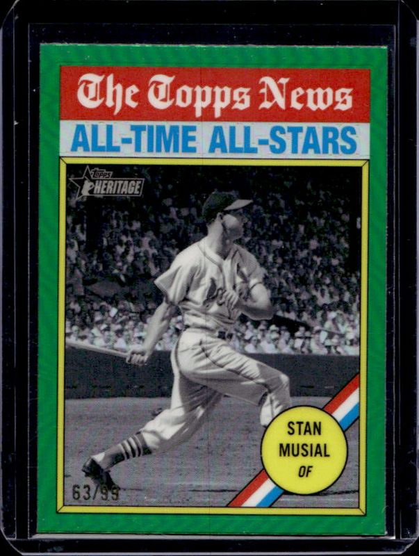 Stan Musial 2025 Topps Heritage #350 Chrome - Green Refractor /99 RAW
