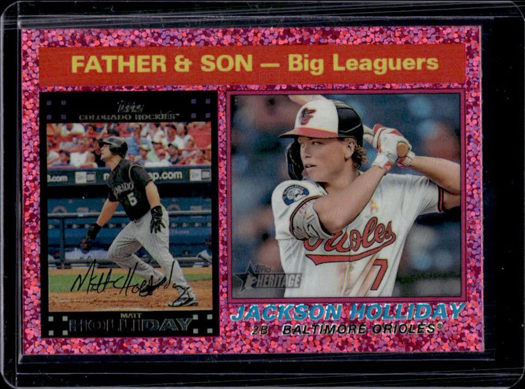 Cecil Fielder / Jackson Holliday / Matt Holliday / Prince Fielder / Vladimir Guerrero / Vladimir Guerrero Jr. 2025 Topps Heritage #66 Chrome - Pink Sparkle Refractor RAW