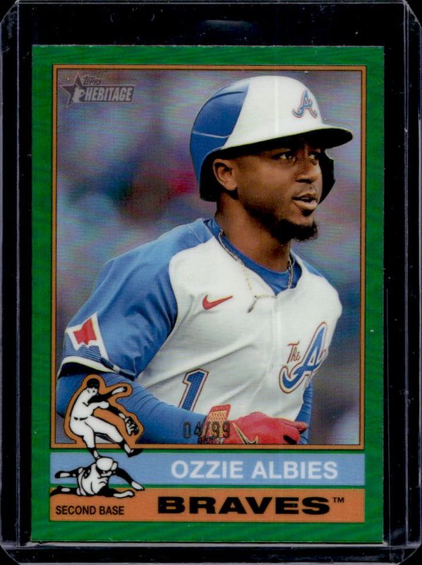 Ozzie Albies 2025 Topps Heritage #365 Chrome - Green Refractor /99 RAW