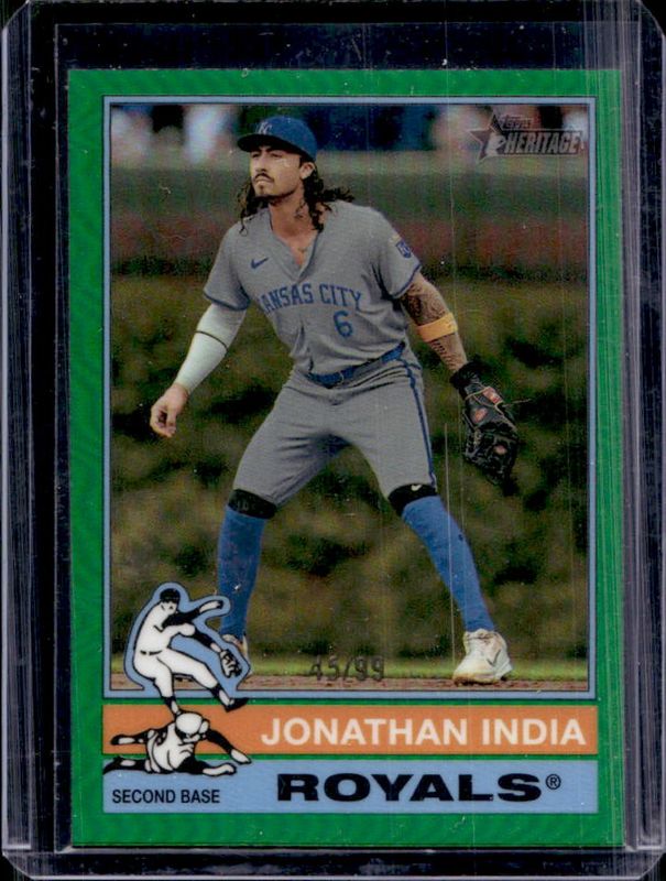 Jonathan India 2025 Topps Heritage #156 Chrome - Green Refractor /99 RAW