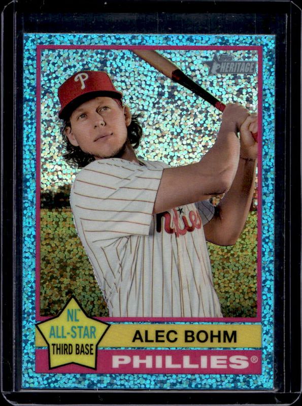 Alec Bohm 2025 Topps Heritage #240 Chrome - Light Blue Sparkle Refractor RAW