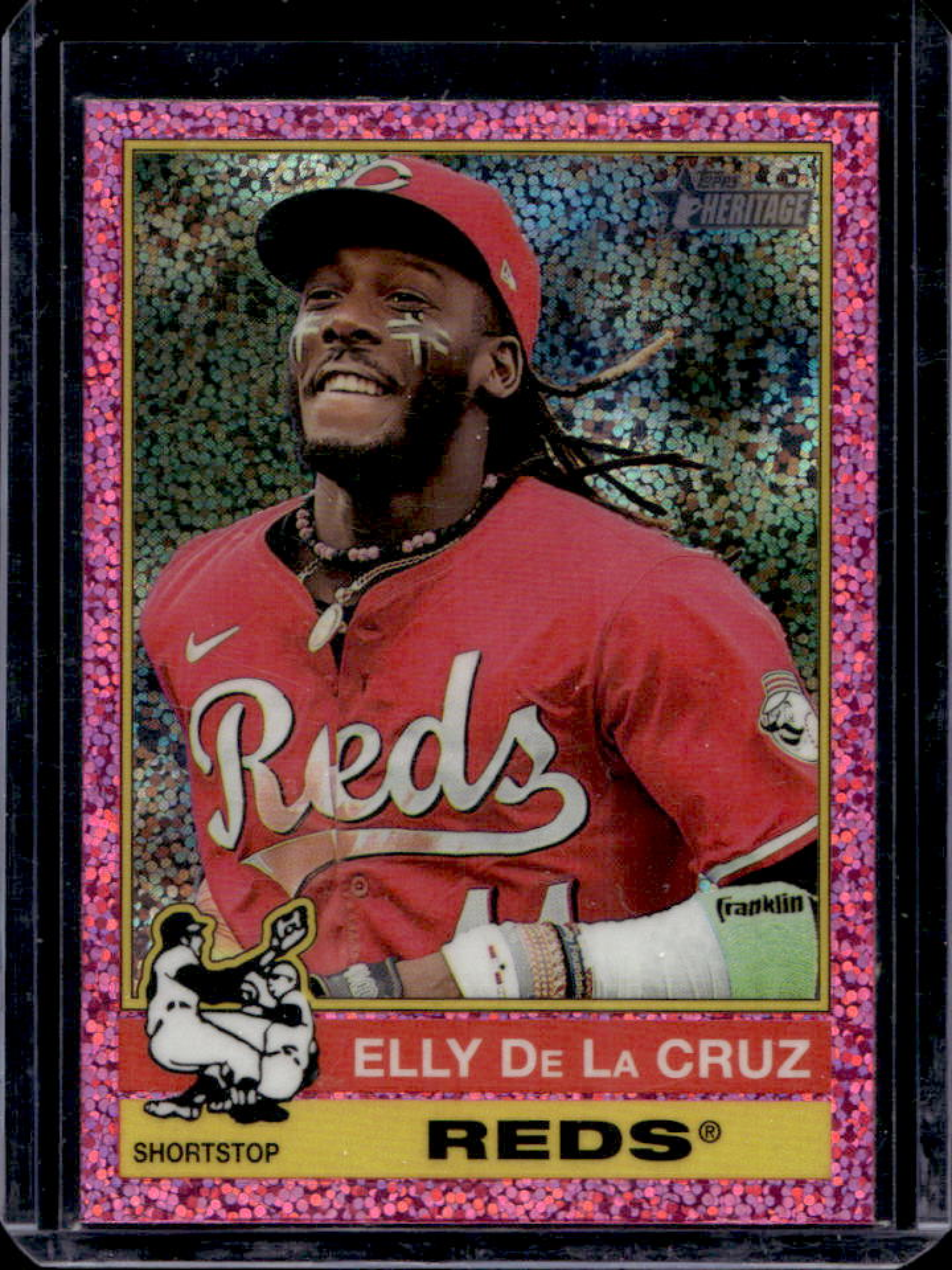Elly De La Cruz 2025 Topps Heritage #263 Chrome - Pink Sparkle