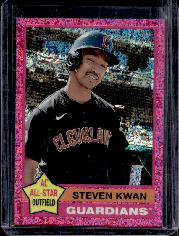 Steven Kwan 2025 Topps Heritage #475 Chrome - Pink Sparkle Refractor RAW