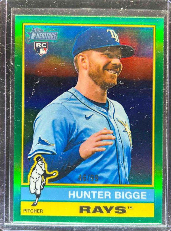 Hunter Bigge 2025 Topps Heritage #256 Chrome - Green Refractor /99 Rookie RAW