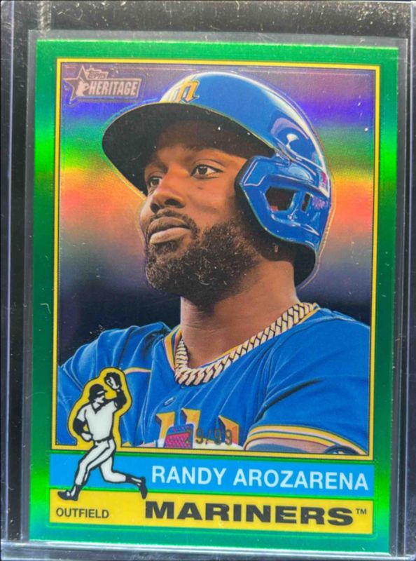 Randy Arozarena 2025 Topps Heritage #44 Chrome - Green Refractor /99 RAW