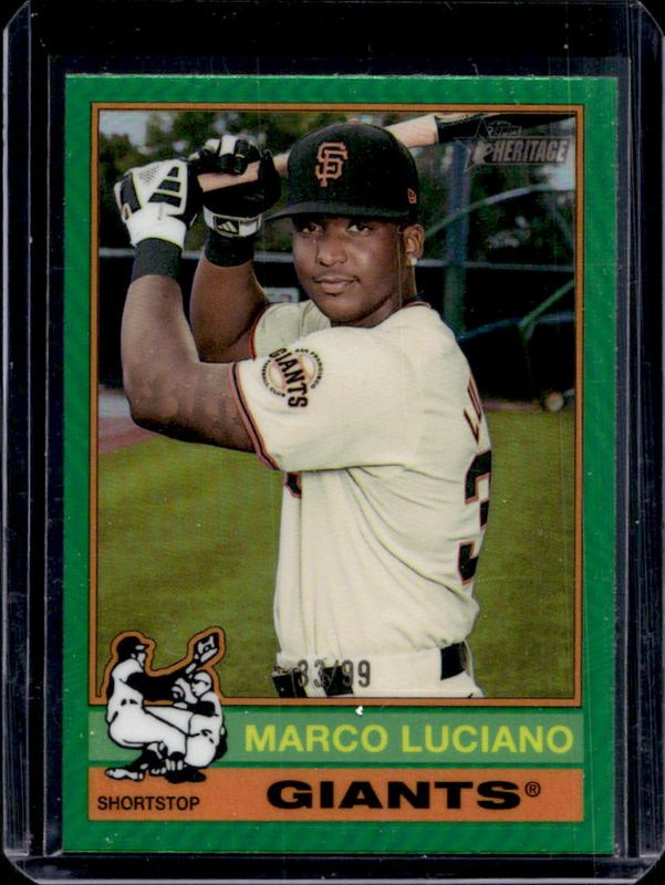 Marco Luciano 2025 Topps Heritage #23 Chrome - Green Refractor /99 RAW