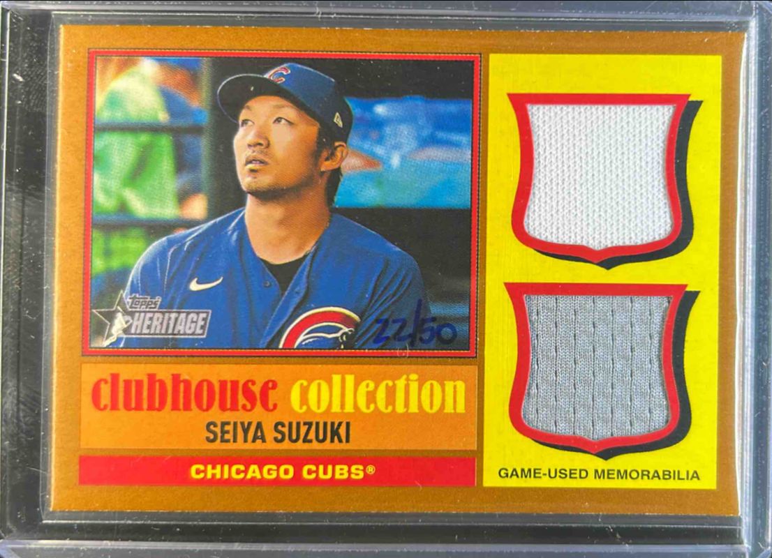 Seiya Suzuki 2025 Topps Heritage #CCSDR-SS Clubhouse Collection Single-Player Dual Relics - Gold /50 RAW