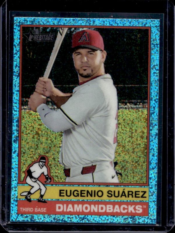 Eugenio Suarez 2025 Topps Heritage #223 Chrome - Light Blue Sparkle Refractor RAW