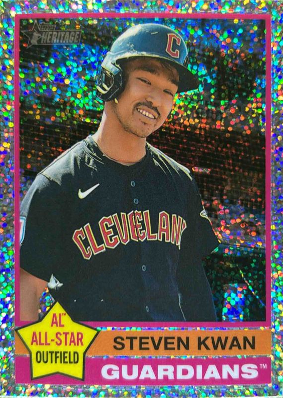 Steven Kwan 2025 Topps Heritage #475 Chrome - Silver Sparkle Refractor RAW
