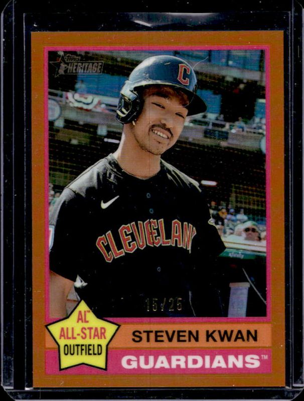 Steven Kwan 2025 Topps Heritage #475 Chrome - Orange Refractor /25 RAW
