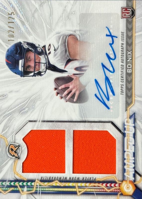 Bo Nix 2024 Topps Resurgence #AU-BN Amped Up Rookie Patch Autographs - White Surge Refractor /125 RAW