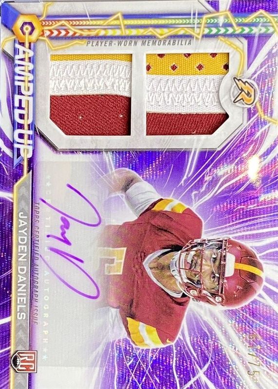 Jayden Daniels 2024 Topps Resurgence #AU-JD Amped Up Rookie Patch Autographs - Purple Surge Refractor /75 RAW