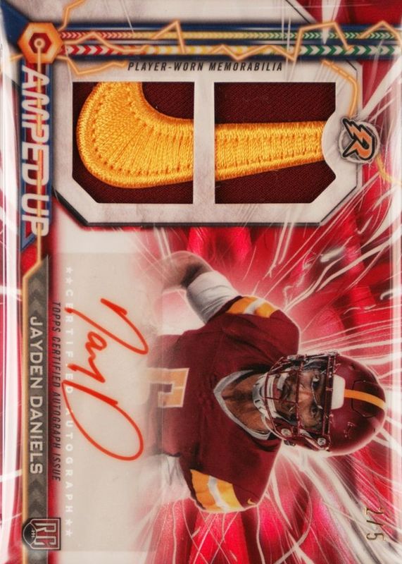 Jayden Daniels 2024 Topps Resurgence #AU-JD Amped Up Rookie Patch Autographs - Red Power Surge Refractor /5 RAW