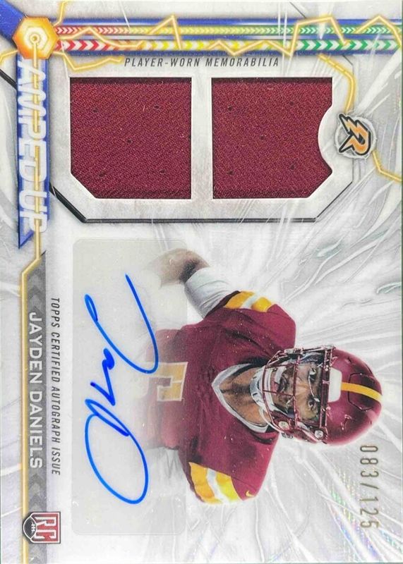 Jayden Daniels 2024 Topps Resurgence #AU-JD Amped Up Rookie Patch Autographs - White Surge Refractor /125 RAW