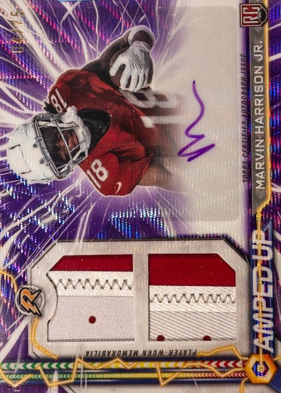 Marvin Harrison Jr. 2024 Topps Resurgence #AU-MH Amped Up Rookie Patch Autographs - Purple Surge Refractor /75 RAW