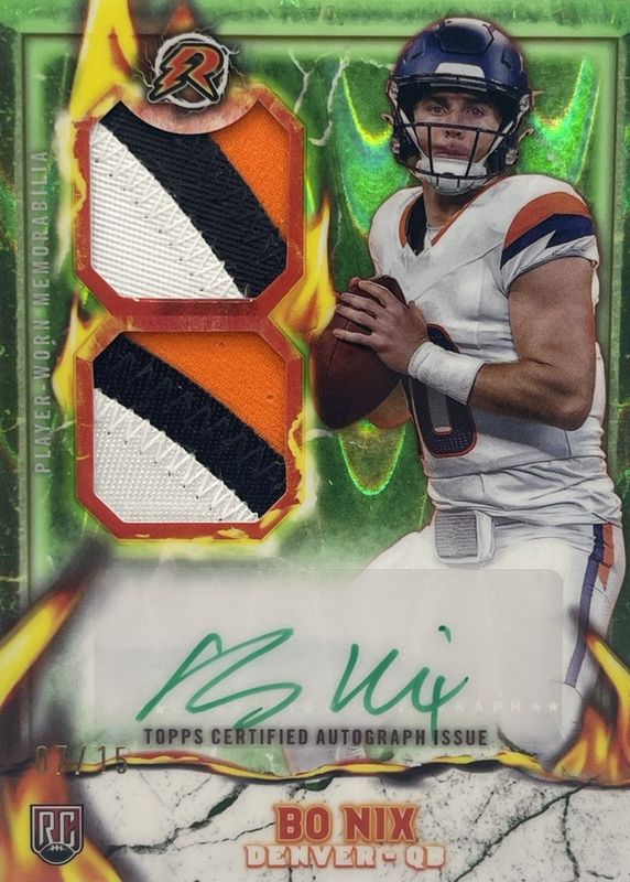 Bo Nix 2024 Topps Resurgence #IPA-BN Ignite Rookie Patch Autographs - Lime Green Power Surge Refractor /15 RAW