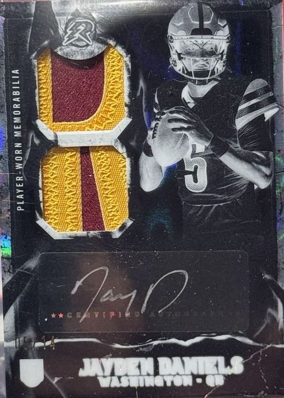 Jayden Daniels 2024 Topps Resurgence #IPA-JD Ignite Rookie Patch Autographs - Electron Refractor /14 RAW