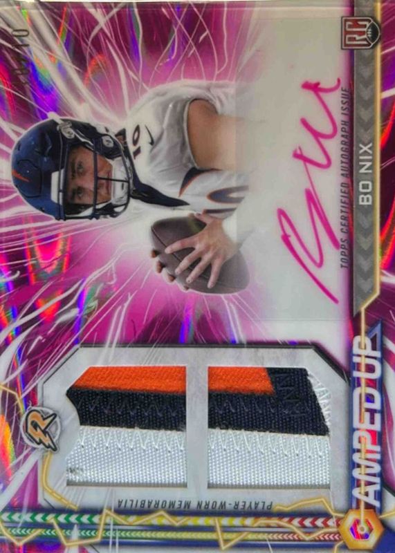 Bo Nix 2024 Topps Resurgence #RPA-BN Resurgence Rookie Patch Autographs - Pink Power Surge Refractor /10 RAW