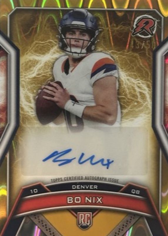 Bo Nix 2024 Topps Resurgence #RRS-BN Resurgence Rookie Signatures - Gold Power Surge Refractor /50 RAW