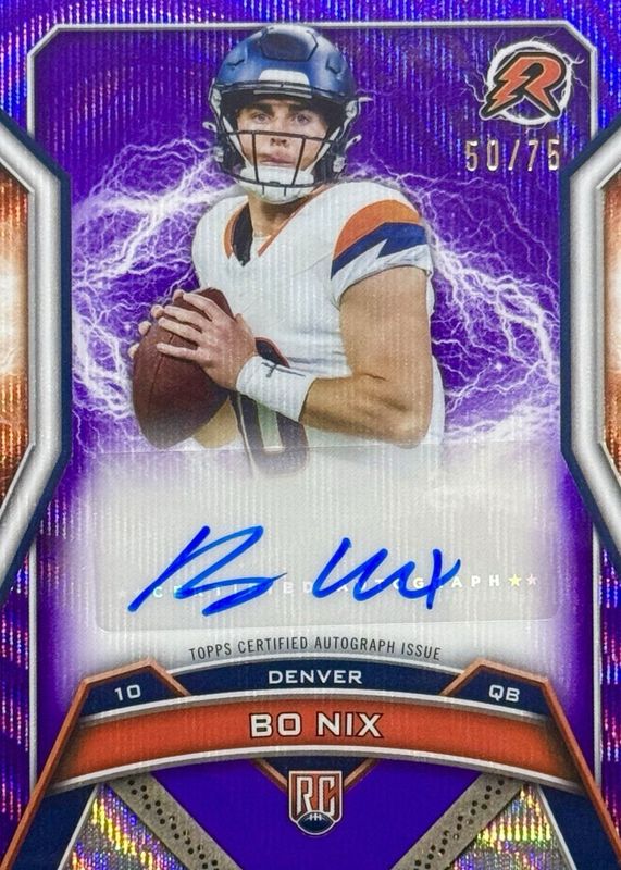 Bo Nix 2024 Topps Resurgence #RRS-BN Resurgence Rookie Signatures - Purple Surge Refractor /75 RAW
