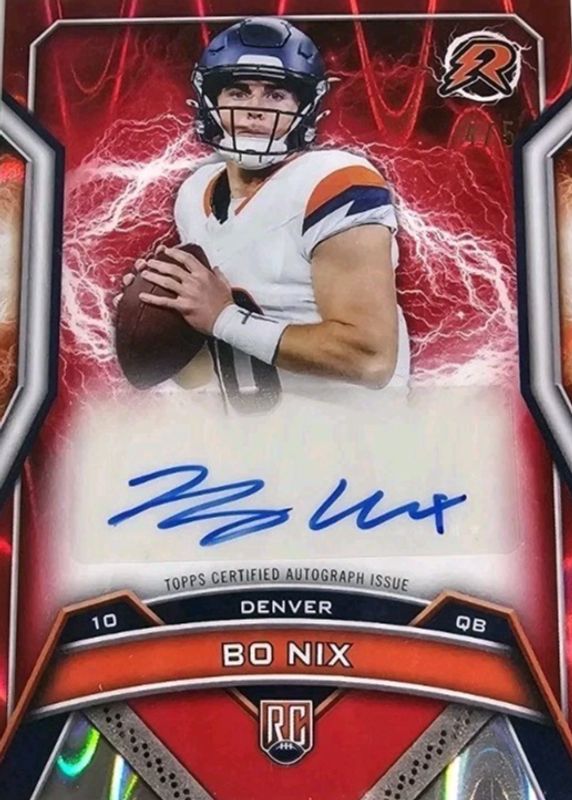 Bo Nix 2024 Topps Resurgence #RRS-BN Resurgence Rookie Signatures - Red Power Surge Refractor /5 RAW