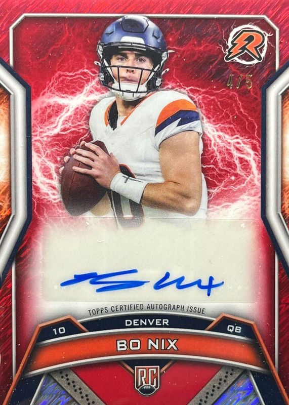 Bo Nix 2024 Topps Resurgence #RRS-BN Resurgence Rookie Signatures - Red Static Refractor /5 RAW