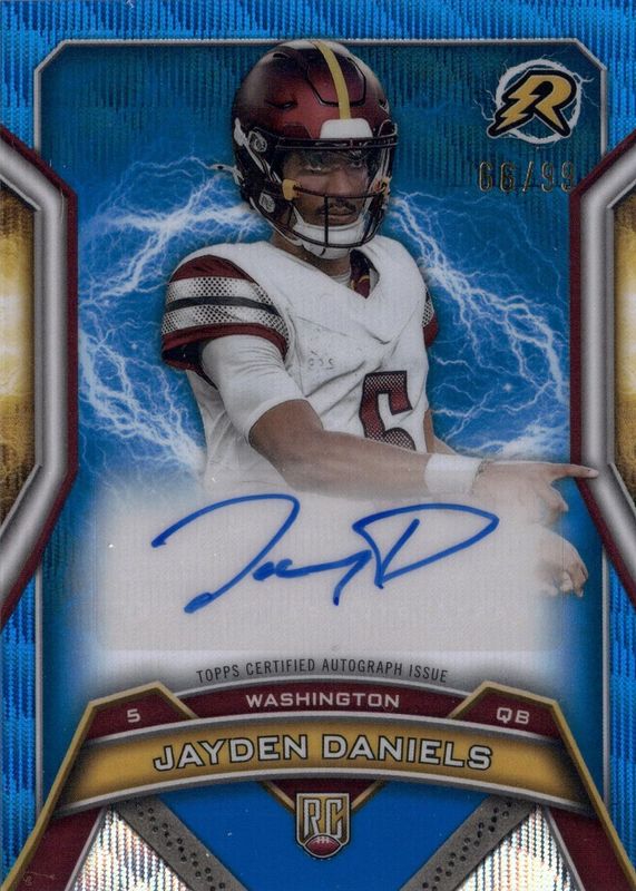 Jayden Daniels 2024 Topps Resurgence #RRS-JD Resurgence Rookie Signatures - Blue Surge Refractor /99 RAW