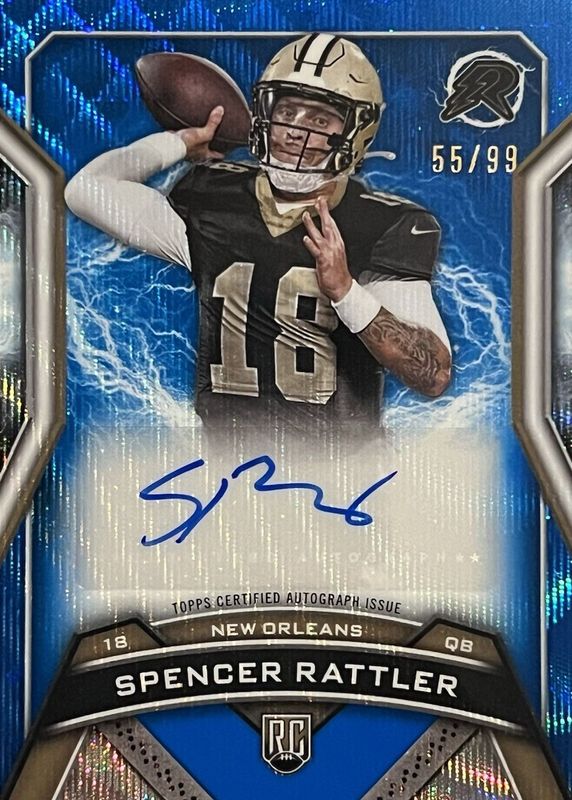 Spencer Rattler 2024 Topps Resurgence #RRS-SR Resurgence Rookie Signatures - Blue Surge Refractor /99 RAW