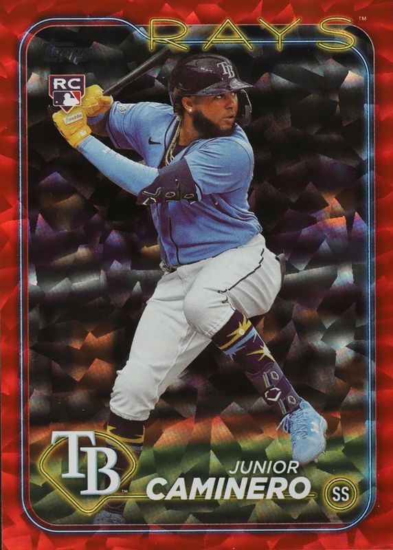 Junior Caminero 2024 Topps #628 Red Crackle Foilboard /199 Rookie RAW