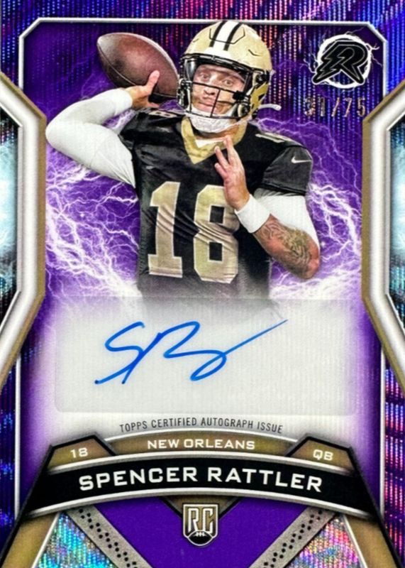 Spencer Rattler 2024 Topps Resurgence #RRS-SR Resurgence Rookie Signatures - Purple Surge Refractor /75 RAW