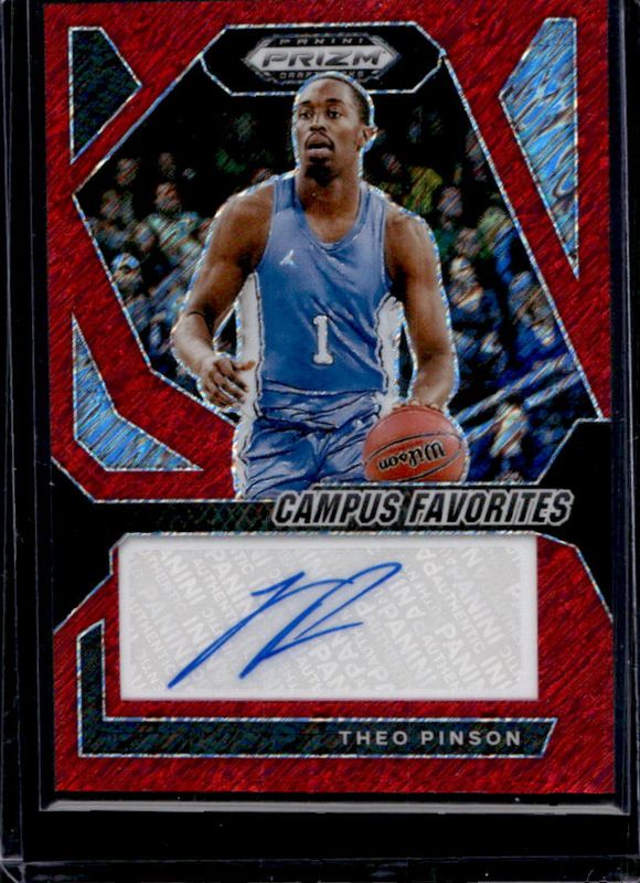 Theo Pinson 2024 Prizm Draft Picks #CFS-TPN Campus Favorites Signatures - Red Shimmer /11 RAW