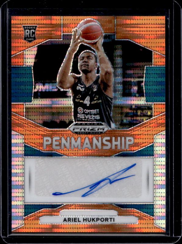 Ariel Hukporti 2024 Prizm Draft Picks #P-HUK Penmanship - Orange Pulsar /49 Rookie RAW