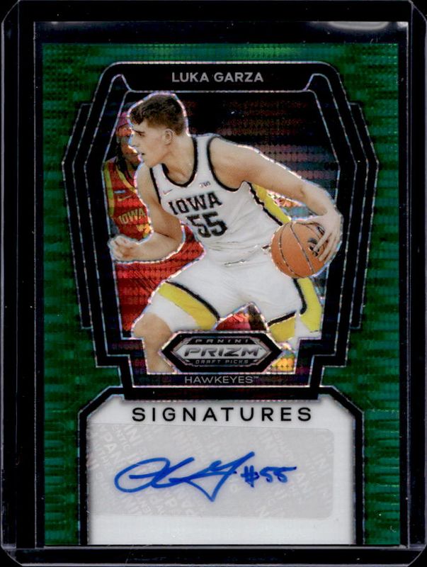 Luka Garza 2024 Prizm Draft Picks #S-LKG Signatures - Green Pulsar /25 RAW