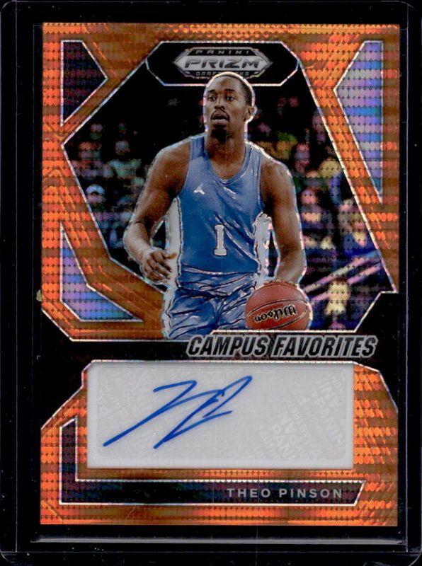 Theo Pinson 2024 Prizm Draft Picks #CFS-TPN Campus Favorites Signatures - Orange Pulsar /49 RAW