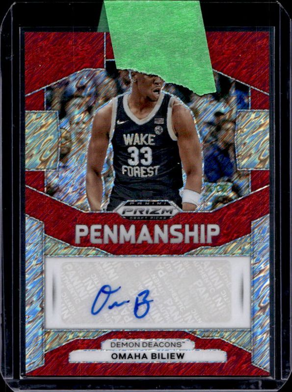 Omaha Biliew 2024 Prizm Draft Picks #P-OBW Penmanship - Red Shimmer /11 RAW