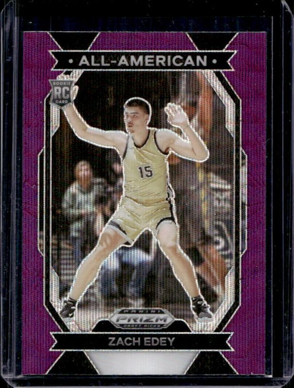 Zach Edey 2024 Prizm Draft Picks #15 All-American - Purple Wave Rookie RAW