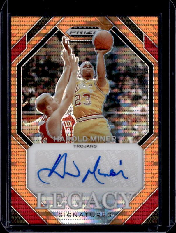 Harold Miner 2024 Prizm Draft Picks #LS-HMN Legacy Signatures - Orange Pulsar /49 RAW