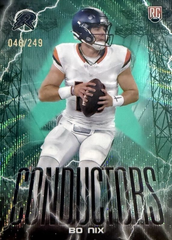 Bo Nix 2024 Topps Resurgence #C-8 Conductors - Aqua Surge Refractor /249 Rookie RAW