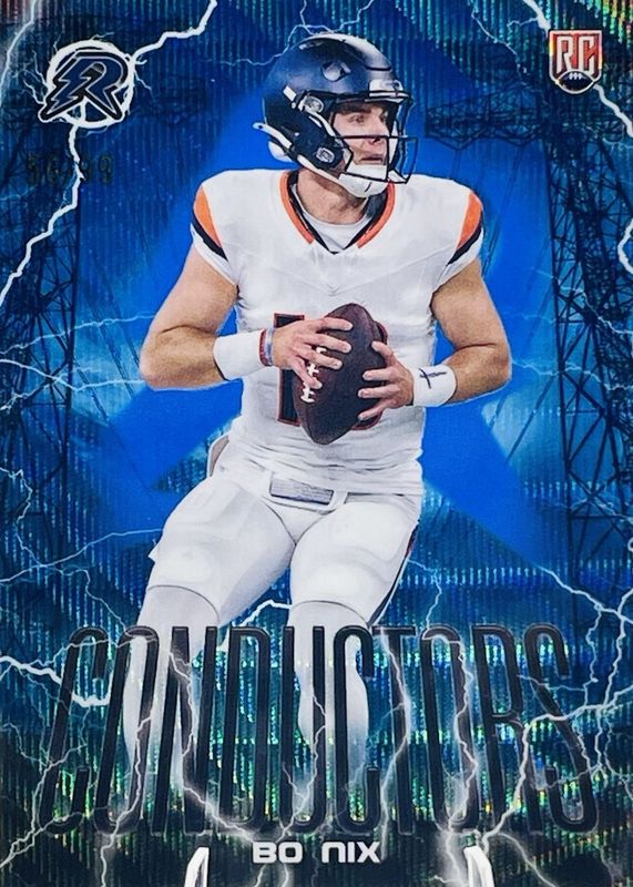 Bo Nix 2024 Topps Resurgence #C-8 Conductors - Blue Surge Refractor /99 Rookie RAW