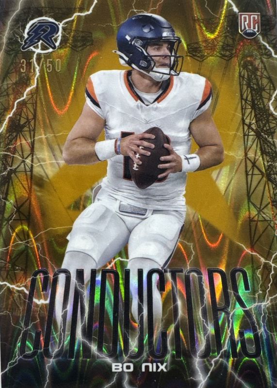 Bo Nix 2024 Topps Resurgence #C-8 Conductors - Gold Power Surge Refractor /50 Rookie RAW