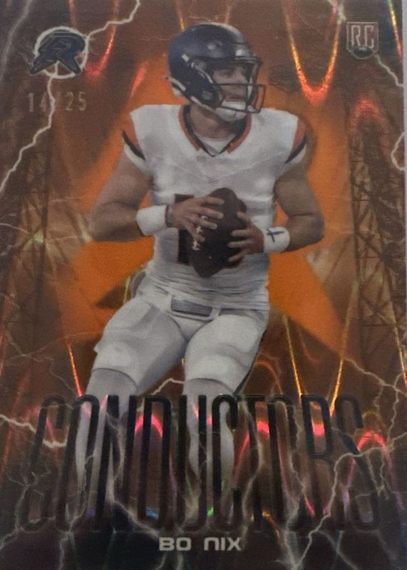Bo Nix 2024 Topps Resurgence #C-8 Conductors - Orange Power Surge Refractor /25 Rookie RAW