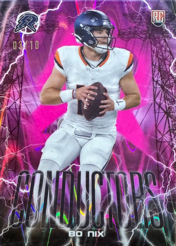 Bo Nix 2024 Topps Resurgence #C-8 Conductors - Pink Power Surge Refractor /10 Rookie RAW