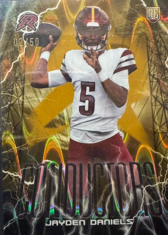 Jayden Daniels 2024 Topps Resurgence #C-6 Conductors - Gold Power Surge Refractor /50 Rookie RAW