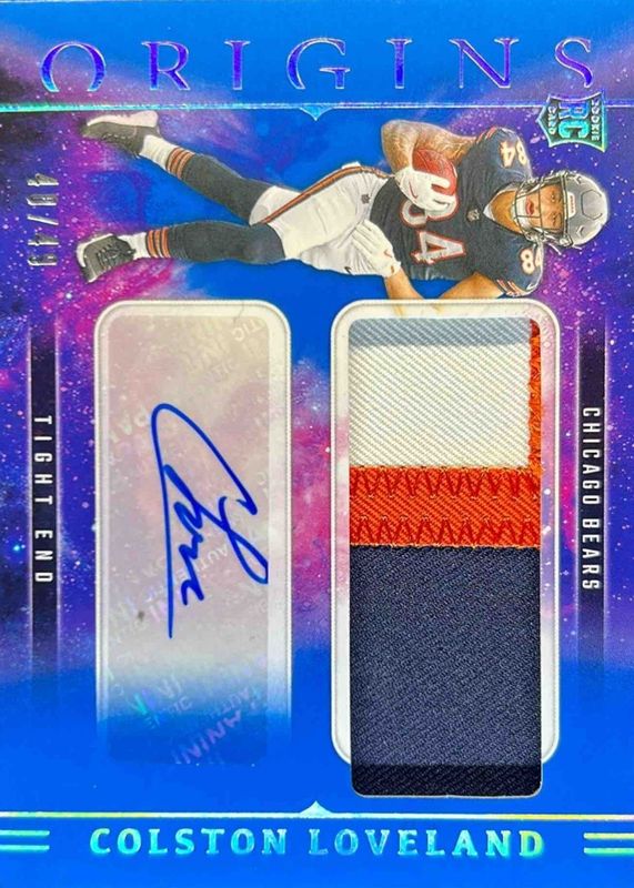 Colston Loveland 2025 Origins #RJJ-CLD Rookie Jumbo Patch Autographs - Blue /49 RAW